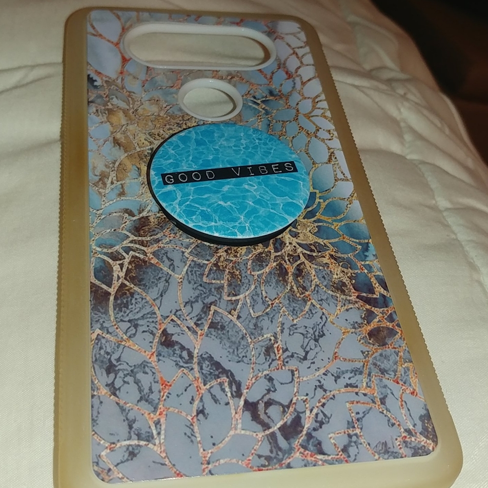 Lgv20 phone case with attached popsocket blue